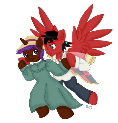 Size: 3073x3221 | Tagged: safe, artist:acrylicbanter, oc, oc:eliyora, oc:toonkriticy2k, pony, clothes, dress, female, flying, male, shipping, straight