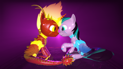 Size: 3840x2160 | Tagged: safe, artist:phoenixtm, oc, oc:archie cloud, oc:delta firedash, alicorn, dracony, hybrid, pony, robot, robot pony, 3d, 4k, :p, alicorn oc, cute, happy, mane of fire, nuzzling, oc x oc, robot dracony, shipping, source filmmaker, tongue out, weapons-grade cute, wings