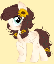 Size: 580x688 | Tagged: safe, oc, oc:daisy, pegasus, pony, female, flower, freckles, mare, solo, sunflower