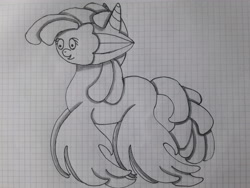 Size: 4128x3096 | Tagged: safe, artist:juani236, monster pony, pony, black and white, graph paper, grayscale, happy, monochrome, solo, traditional art, where is your god now?, wtf