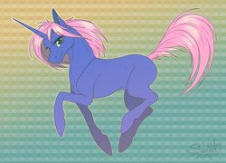 Size: 1386x1000 | Tagged: safe, artist:sunny way, oc, oc only, pony, unicorn, abstract background, colored sketch, female, finished commission, mare, prancing, rcf community, smiling