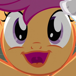 Size: 620x620 | Tagged: safe, screencap, scootaloo, sweetie belle, pegasus, pony, unicorn, one bad apple, cropped, female, filly, offscreen character, open mouth, solo focus