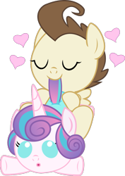 Size: 995x1406 | Tagged: safe, pound cake, princess flurry heart, pony, :o, baby, cute, female, flurrybetes, heart, male, nom, open mouth, poundabetes, poundflurry, shipping, straight