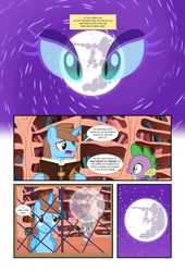 Size: 738x1083 | Tagged: safe, artist:koolfrood, spike, oc, oc:ian denney, alicorn, dragon, comic:ian's story, book, comic, golden oaks library, mare in the moon, moon