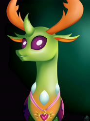 Size: 4000x5401 | Tagged: safe, artist:poecillia-gracilis19, thorax, changedling, changeling, celestial advice, bust, changeling king, equestrian pink heart of courage, gradient background, king thorax, male, medal, portrait, solo