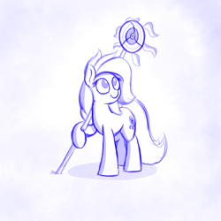 Size: 1200x1200 | Tagged: safe, artist:php111, oc, oc only, oc:safe haven, pony, /mlp/, 4chan, drawthread, female, mare, monochrome, sketch, solo, staff