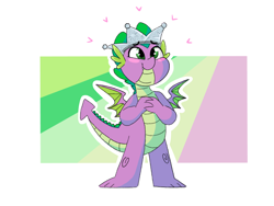 Size: 1280x960 | Tagged: safe, artist:agent-sketch-pad, spike, dragon, sparkle's seven, blushing, crown, cute, hard-won helm of the sibling supreme, heart, jewelry, male, regalia, solo, spikabetes, winged spike