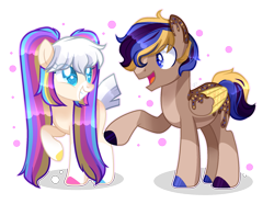 Size: 2211x1649 | Tagged: safe, artist:sugaryicecreammlp, oc, oc only, oc:funfetti, oc:golden delight, earth pony, pegasus, pony, female, male, mare, stallion, two toned wings, wings