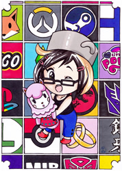 Size: 747x1052 | Tagged: safe, artist:jonou, fox, human, animal crossing, autobot, copic, crossover, decepticon, finland, flag, ginga nagareboshi gin, glasses, jurassic park, lego, luigi, marker drawing, men in black, my little pony logo, overwatch, playstation, pokéball, pokémon, ring, self insert, steam (software), super mario bros., the sims, traditional art, transformers