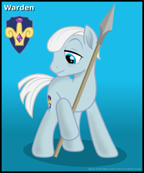 Size: 837x1003 | Tagged: safe, artist:dolenore, oc, oc:warden, crystal pony, pony, fanfic:crystals & chitin, male, solo, spear, stallion, weapon