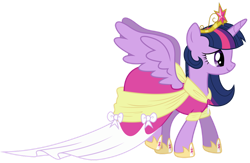 Size: 1106x722 | Tagged: safe, artist:proenix, twilight sparkle, twilight sparkle (alicorn), alicorn, pony, magical mystery cure, big crown thingy, clothes, coronation dress, crown, dress, female, hoof shoes, jewelry, mare, regalia, simple background, solo, transparent background, vector, wings