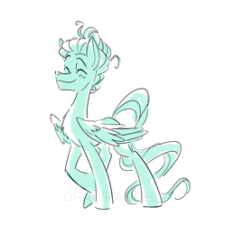 Size: 1280x1287 | Tagged: safe, artist:drawbauchery, zephyr breeze, pegasus, pony, blushing, eyes closed, happy, male, monochrome, simple background, smiling, solo, stallion, white background, zephyrbetes