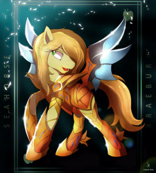 Size: 4300x4770 | Tagged: safe, artist:zidanemina, braeburn, earth pony, pony, absurd resolution, anime, armor, crossover, male, open mouth, saint seiya, solo, stallion