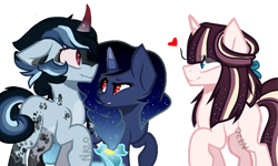 Size: 1023x612 | Tagged: safe, artist:ipandacakes, artist:owl-clockwork, oc, oc only, oc:nightfly, oc:northern constellation, oc:onyx star, pony, unicorn, female, male, mare, simple background, stallion, transparent background