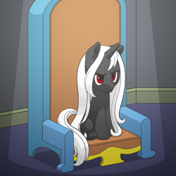 Size: 1000x1000 | Tagged: safe, artist:pandaty, oc, oc only, oc:adroit, pony, unicorn, female, mare, original art, sitting, solo, throne, white hair