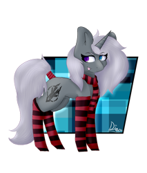 Size: 1024x1203 | Tagged: safe, artist:diantrex, oc, oc only, oc:colty, pony, unicorn, clothes, colored sketch, heterochromia, scarf, shaded sketch, socks, solo, striped socks