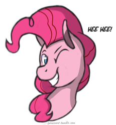 Size: 1280x1385 | Tagged: safe, artist:furncoart, derpibooru import, part of a set, pinkie pie, earth pony, pony, bust, explicit source, female, grin, laughing, looking at you, mare, one eye closed, simple background, smiling, solo, white background, wink