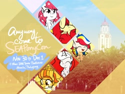 Size: 2048x1536 | Tagged: safe, artist:kimjoman, oc, oc:indonisty, oc:kwankao, oc:pearl shine, oc:rosa blossomheart, oc:temmy, pony, anyway come to seaponycon, anyway come to trotcon, indonesia, malaysia, nation ponies, philippines, project seaponycon, singapore, subverted meme, thailand