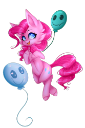 Size: 1289x1943 | Tagged: safe, artist:miereluna, derpibooru import, pinkie pie, earth pony, pony, the return of harmony, balloon, cheek fluff, chest fluff, colored pupils, cute, diapinkes, discord balloon, ear fluff, female, mare, open mouth, simple background, solo, transparent background