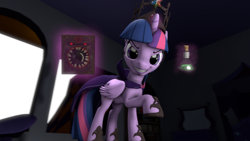 Size: 1280x720 | Tagged: safe, artist:mrm, twilight sparkle, twilight sparkle (alicorn), alicorn, pony, 3d, bombinomicon, book, crossover, evil, evil twilight, female, grin, looking at you, mare, smiling, solo, source filmmaker, team fortress 2, tyrant sparkle