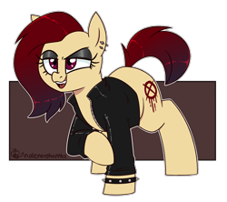 Size: 1800x1600 | Tagged: safe, artist:notenoughapples, oc, oc:vulgar, earth pony, pony, clothes, jacket, leather jacket, piercing, simple background, solo