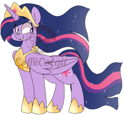 Size: 800x743 | Tagged: safe, artist:coffiicorgii, princess twilight 2.0, twilight sparkle, twilight sparkle (alicorn), alicorn, pony, the last problem, crown, cute, end of ponies, female, hoof shoes, jewelry, mare, obtrusive watermark, peytral, regalia, simple background, smiling, solo, transparent background, watermark