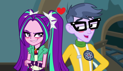 Size: 1252x720 | Tagged: safe, artist:themexicanpunisher, aria blaze, microchips, all the world's off stage, all the world's off stage: micro chips, better together, equestria girls, ariachips, cyoa, female, male, shipping, shipping domino, straight