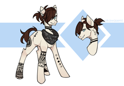 Size: 1297x902 | Tagged: safe, artist:aridoptables, oc, oc only, oc:tatiana (ice1517), earth pony, pony, bandana, chest fluff, ear piercing, earring, fangs, female, jewelry, mare, piercing, solo, tattoo