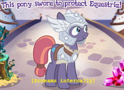 Size: 420x304 | Tagged: safe, sun cross, pony, armor, gameloft, meme, mighty helm, screaming internally, wow! glimmer