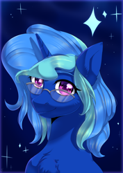 Size: 2480x3508 | Tagged: safe, artist:tigra0118, oc, oc only, pony, unicorn, female, glasses, high res, solo, stars