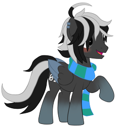 Size: 1483x1606 | Tagged: safe, artist:astralodyssey, oc, oc only, oc:astral odyssey, pegasus, pony, ahoge, androgynous, base used, blushing, clothes, piercing, scarf, solo