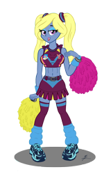 Size: 3980x6230 | Tagged: safe, artist:metaldudepl666, oc, oc only, oc:azure/sapphire, human, equestria girls, cheerleader, cheerleader outfit, clothes, crossdressing, crystal prep, crystal prep academy, digital art, equestria girls-ified, fake breasts, femboy, fetish, leg warmers, lipstick, long socks, looking at you, male, midriff, pigtails, png, pom pom, sexy, shadowbolts, shoes, signature, sneakers, sneakers fetish, solo, sports bra, trap, twintails, wig