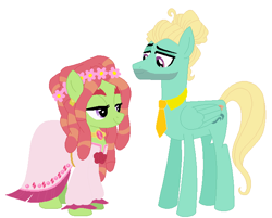 Size: 666x536 | Tagged: safe, artist:unicornsmile, tree hugger, zephyr breeze, pony, clothes, dress, female, male, marriage, shipping, straight, wedding, wedding dress, zephyrhugger