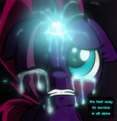 Size: 1231x1270 | Tagged: safe, artist:dsana, edit, fizzlepop berrytwist, tempest shadow, pony, unicorn, comic:a storm's lullaby, my little pony: the movie, alone, broken horn, caption, comic, cropped, crying, female, filly, flashback, horn, injured, lyrics, magic, open up your eyes, pain, sad, scar, text