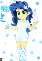 Size: 2000x2888 | Tagged: safe, artist:theretroart88, oc, oc only, oc:milky way, equestria girls, breasts, clothes, equestria girls-ified, female, milk, shirt, smiling, solo