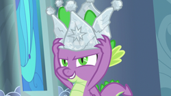 Size: 1920x1080 | Tagged: safe, screencap, spike, dragon, sparkle's seven, crown, hard-won helm of the sibling supreme, solo