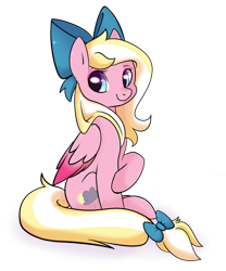 Size: 1024x1229 | Tagged: safe, artist:csox, oc, oc only, oc:bay breeze, pegasus, pony, bow, cute, ear fluff, female, hair bow, mare, ocbetes, simple background, sitting, solo, tail bow, transparent background, two toned wings, wings