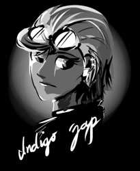 Size: 648x792 | Tagged: safe, artist:ilacavgbmjc, indigo zap, equestria girls, bust, female, goggles, grayscale, monochrome, portrait, solo