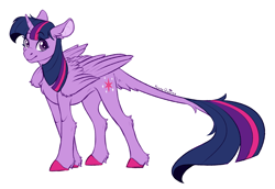 Size: 1280x883 | Tagged: safe, artist:yeennqueenn, twilight sparkle, twilight sparkle (alicorn), alicorn, pony, chest fluff, colored hooves, cute, ear fluff, female, leg fluff, leonine tail, mare, simple background, solo, tail fluff, twiabetes, white background, wing fluff