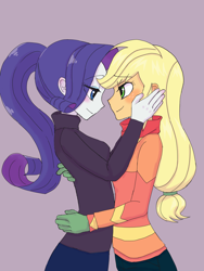 Size: 2448x3264 | Tagged: safe, artist:haibaratomoe, applejack, rarity, better together, equestria girls, holidays unwrapped, blushing, cute, female, jackabetes, lesbian, raribetes, rarijack, shipping