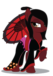 Size: 750x1065 | Tagged: safe, artist:dragonchaser123, artist:supersaiyand, oc, oc only, oc:canna thorn, earth pony, pony, fanfic:break the walls down, asian, author:supersaiyand, chinese, clothes, crossover, fanfic art, female, flower, japanese, kimono (clothing), mare, robe, simple background, solo, topknot, transparent background, umbrella, vector