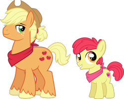 Size: 2496x2000 | Tagged: safe, artist:whalepornoz, derpibooru import, apple bloom, applebuck, applejack, applejack (male), earth pony, pony, applejack's hat, bandana, brothers, colt, cowboy hat, cutie mark, duo, female, filly, freckles, hat, looking back, male, rule 63, siblings, simple background, smiling, stallion, the cmc's cutie marks, transparent background, unshorn fetlocks