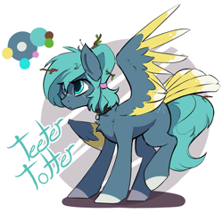 Size: 1455x1393 | Tagged: safe, artist:beardie, oc, oc only, oc:teeter totter, pegasus, pony, collar, female, mare, pet tag, simple background, solo, stick, tail feathers, white background