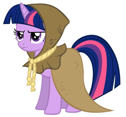 Size: 900x837 | Tagged: safe, artist:iamthegreatlyra, clover the clever, twilight sparkle, unicorn twilight, pony, unicorn, hearth's warming eve (episode), cloak, clothes, female, frown, mare, simple background, solo, transparent background, vector