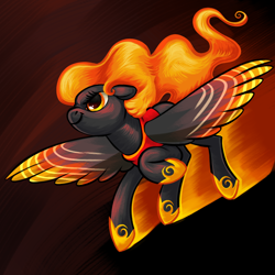 Size: 1250x1250 | Tagged: safe, artist:thrimby, oc, oc only, pegasus, pony, digital art, female, fire, flying, mare, smiling, solo