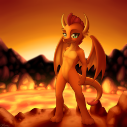 Size: 4000x4000 | Tagged: safe, artist:ohemo, smolder, dragon, absurd resolution, dragoness, female, lava, looking at you, solo, volcano