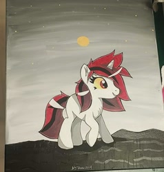 Size: 1080x1136 | Tagged: safe, artist:annuthecatgirl, oc, oc:blackjack, pony, unicorn, fallout equestria, fallout equestria: project horizons, fanfic, fanfic art, female, hooves, horn, mare, missing cutie mark, painting, solo, traditional art