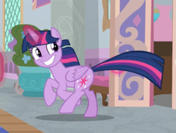 Size: 513x387 | Tagged: safe, screencap, twilight sparkle, twilight sparkle (alicorn), alicorn, pony, sparkle's seven, cropped, cute, excited, faic, galloping, glowing horn, smiling, solo, teeth, twiabetes