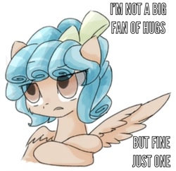 Size: 713x690 | Tagged: safe, artist:骑着蚂蚁去逛街-, edit, cozy glow, pegasus, pony, caption, cozy glow is not amused, cozybetes, cute, eye clipping through hair, female, filly, foal, image macro, no catchlights, simple background, solo, text, white background