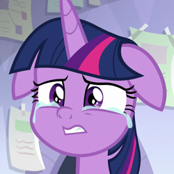 Size: 1079x1078 | Tagged: safe, screencap, twilight sparkle, twilight sparkle (alicorn), alicorn, pony, the ending of the end, cropped, crying, female, floppy ears, grimace, gritted teeth, mare, reaction image, sad, solo